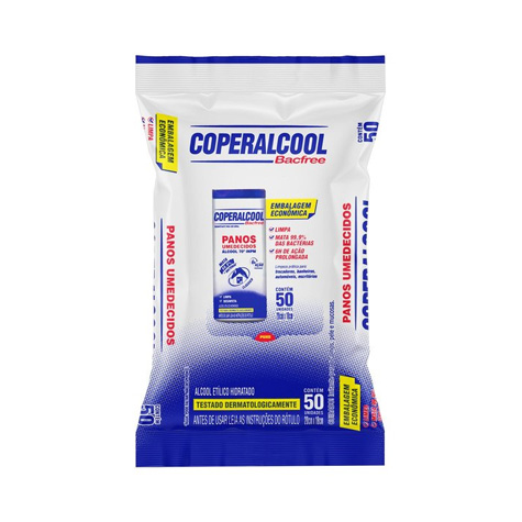 Panos Umedecidos Coperalcool Bacfree 70°INPM 50 Panos